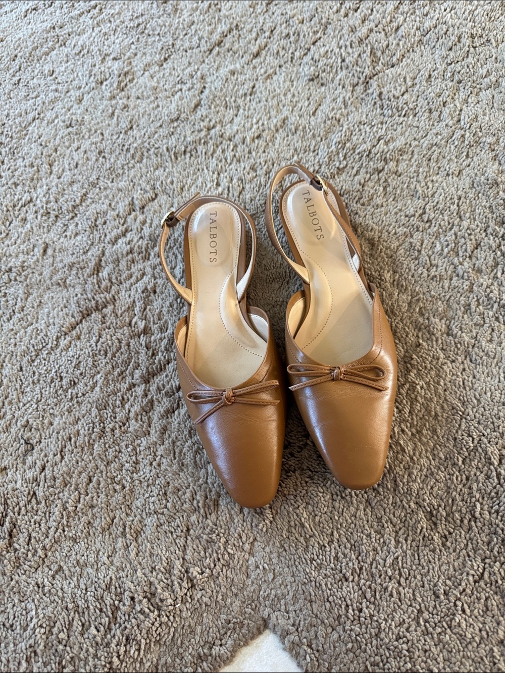 Talbots Cognac Leather Slingback Mules with Bow
